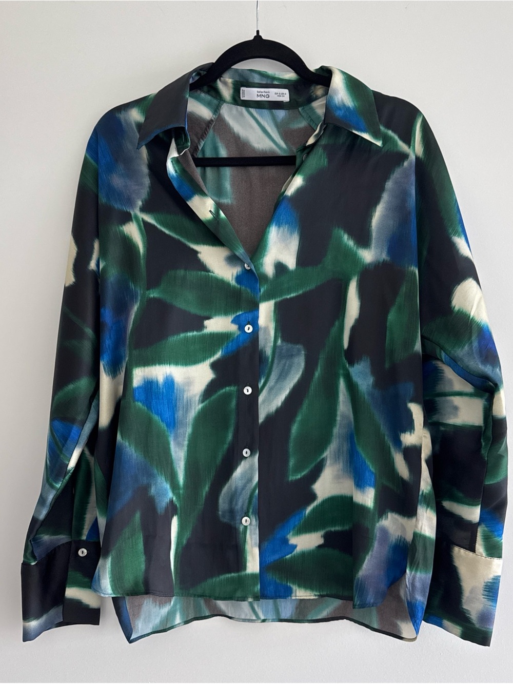 Mango Green Blue Abstract Print Button-Up Blouse